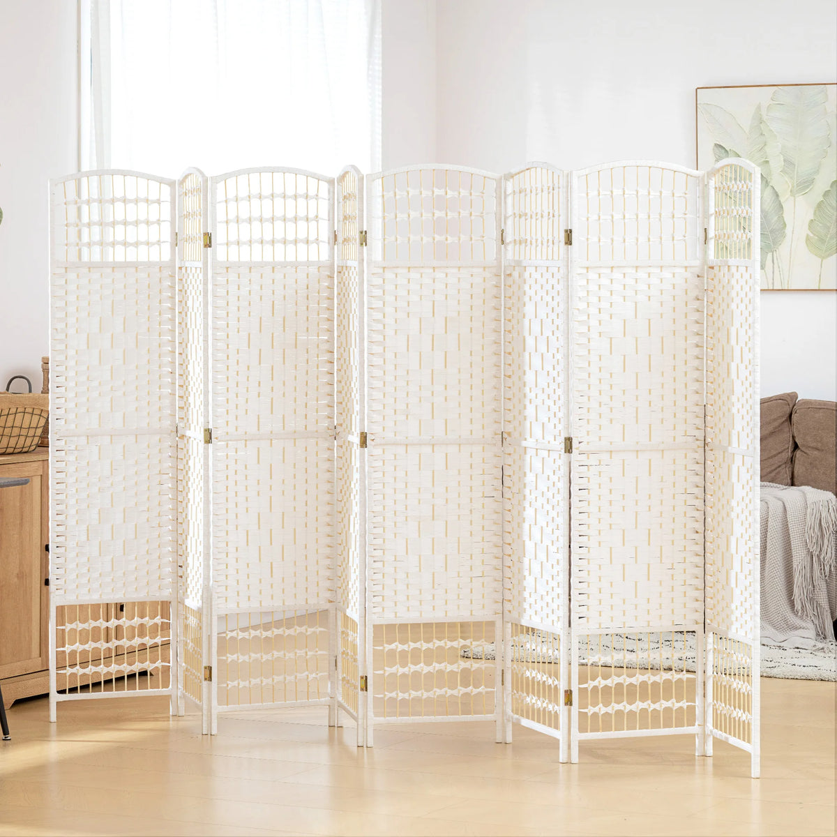 8 Panel Folding Privacy Screen Freestanding Bamboo Partition Divider