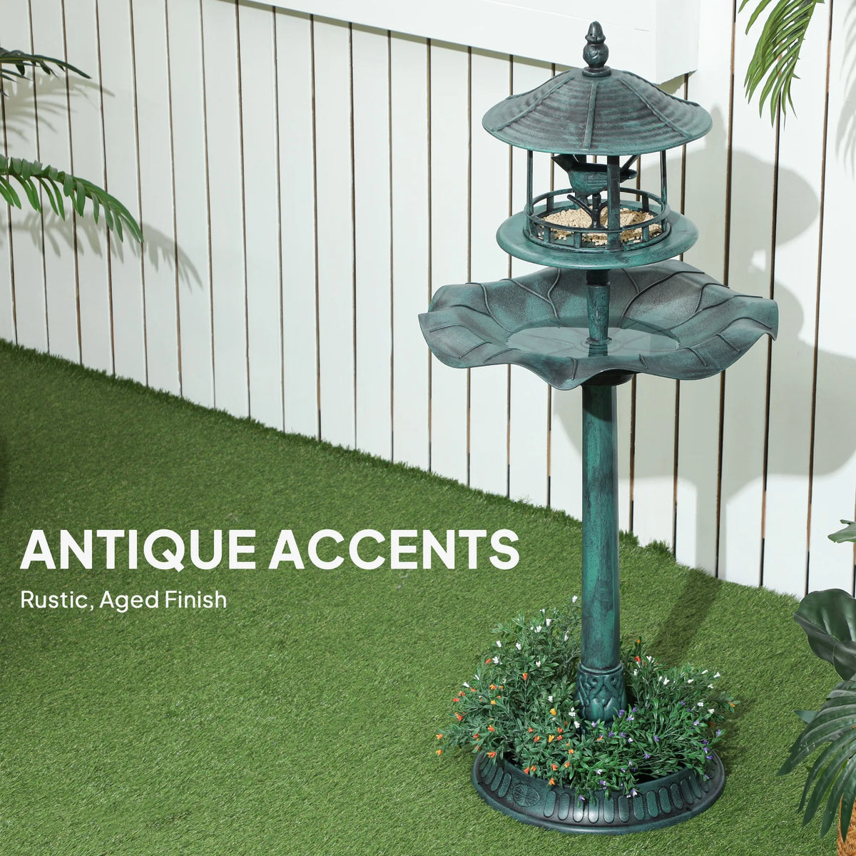 Outsunny Resin Outdoor Pedestal Bird Bath With Integrated Feeder Planter