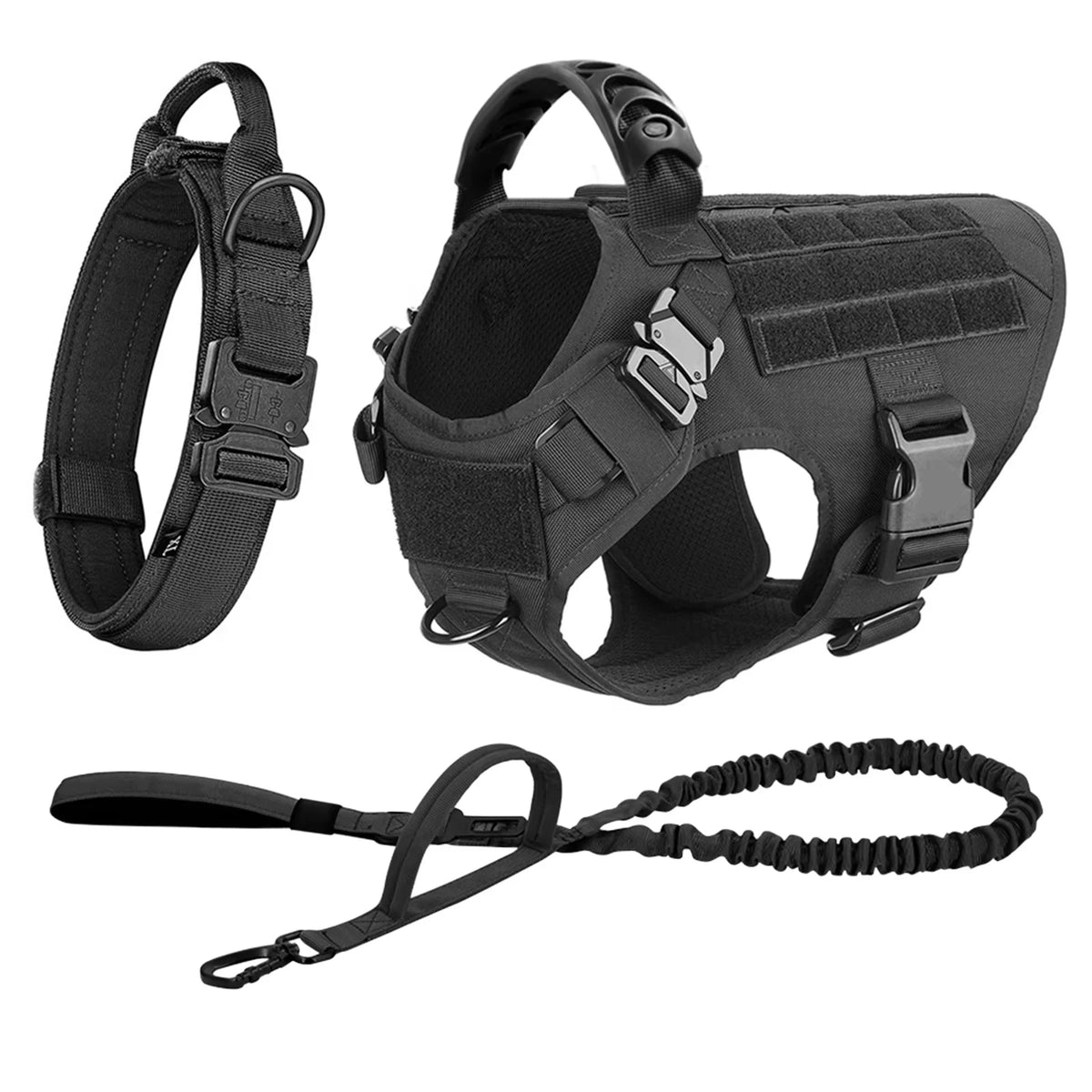 Tactical Dog Harness Collar And Leash Set Adjustable Nylon Vest