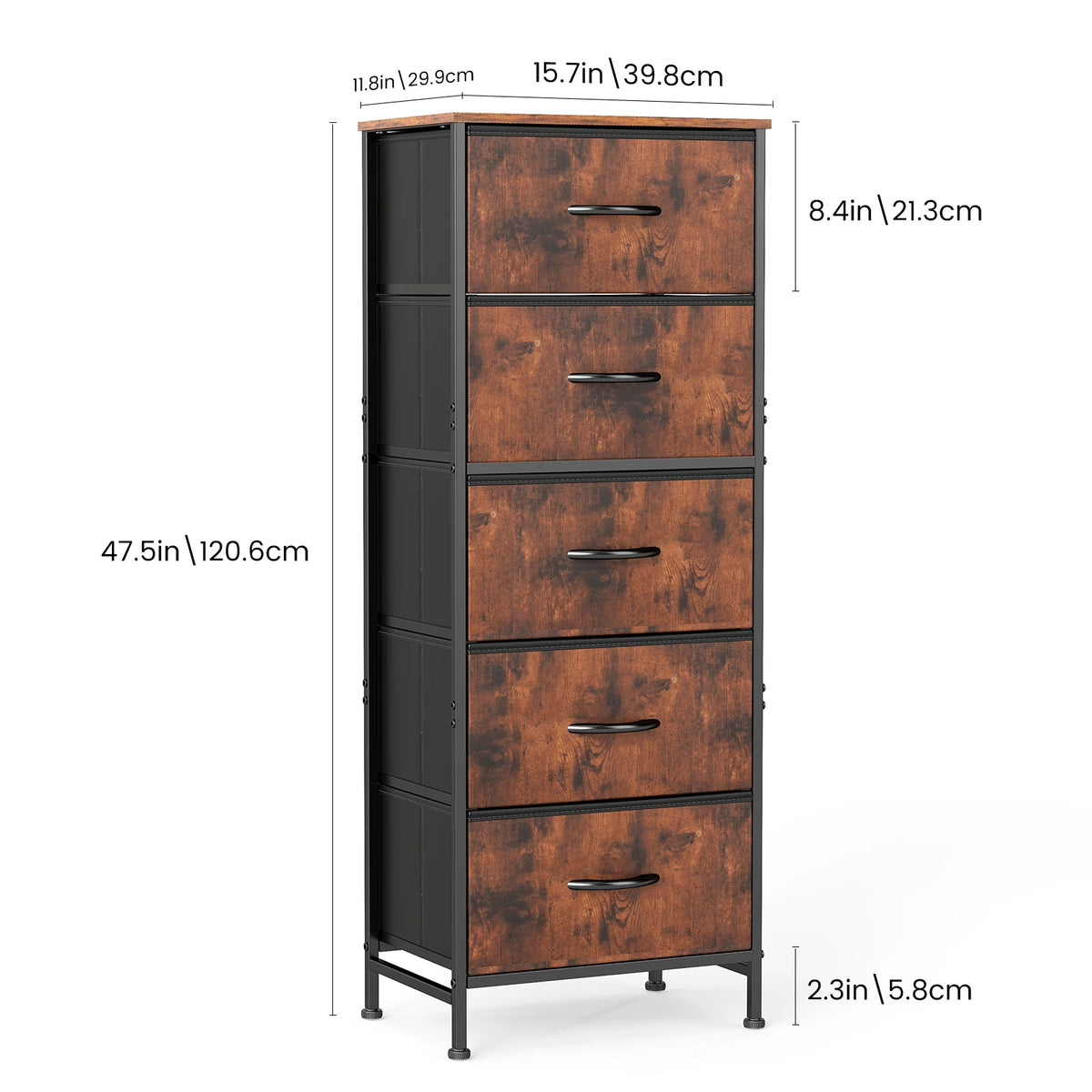 JHK Modern Bedroom Dresser With Five Fabric Drawers Cabinet