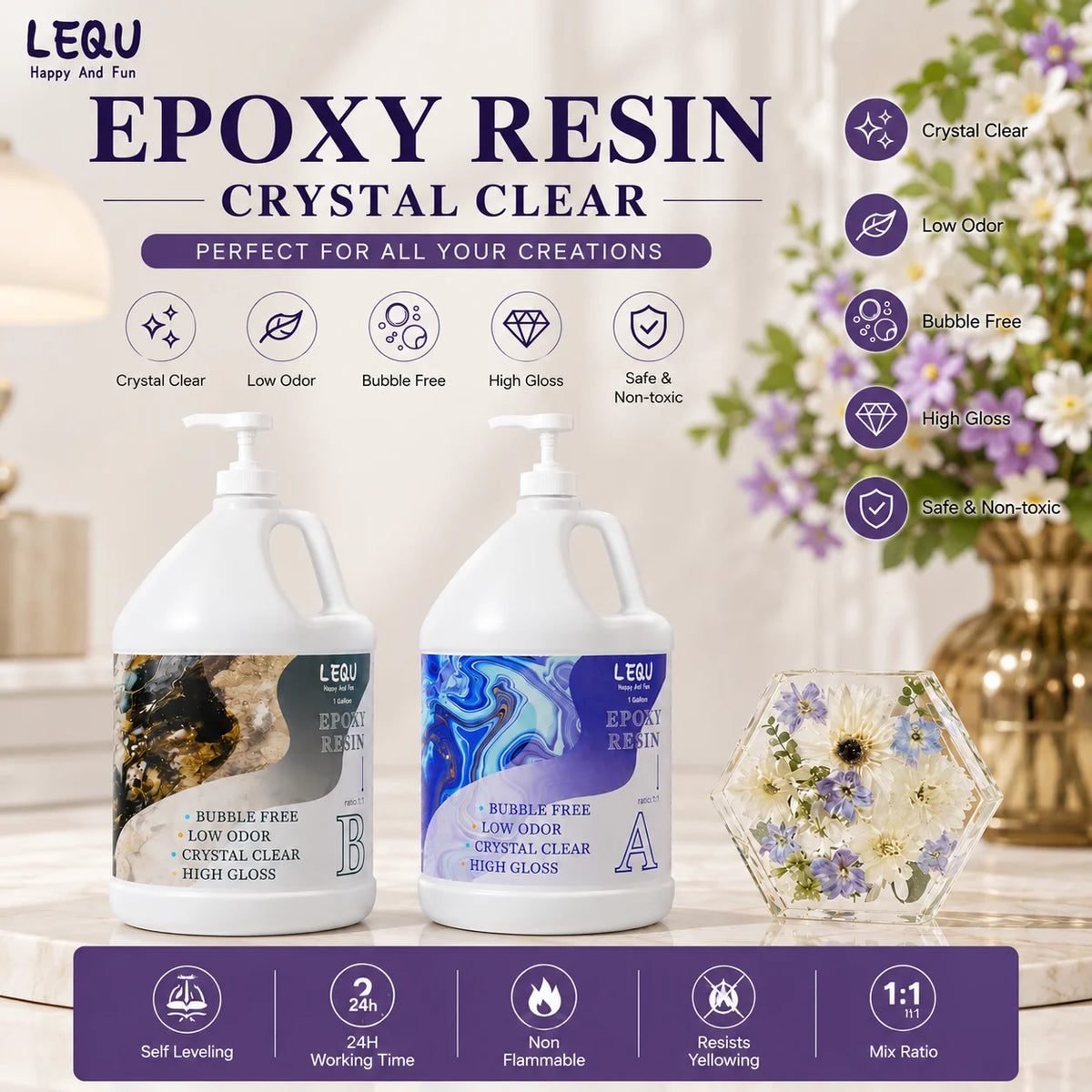 LEQU Crystal Clear Epoxy Resin Kit for Coating and Casting