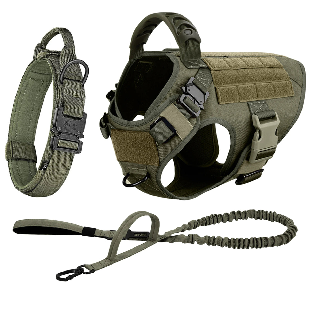 Tactical Dog Harness Collar And Leash Set Adjustable Nylon Vest