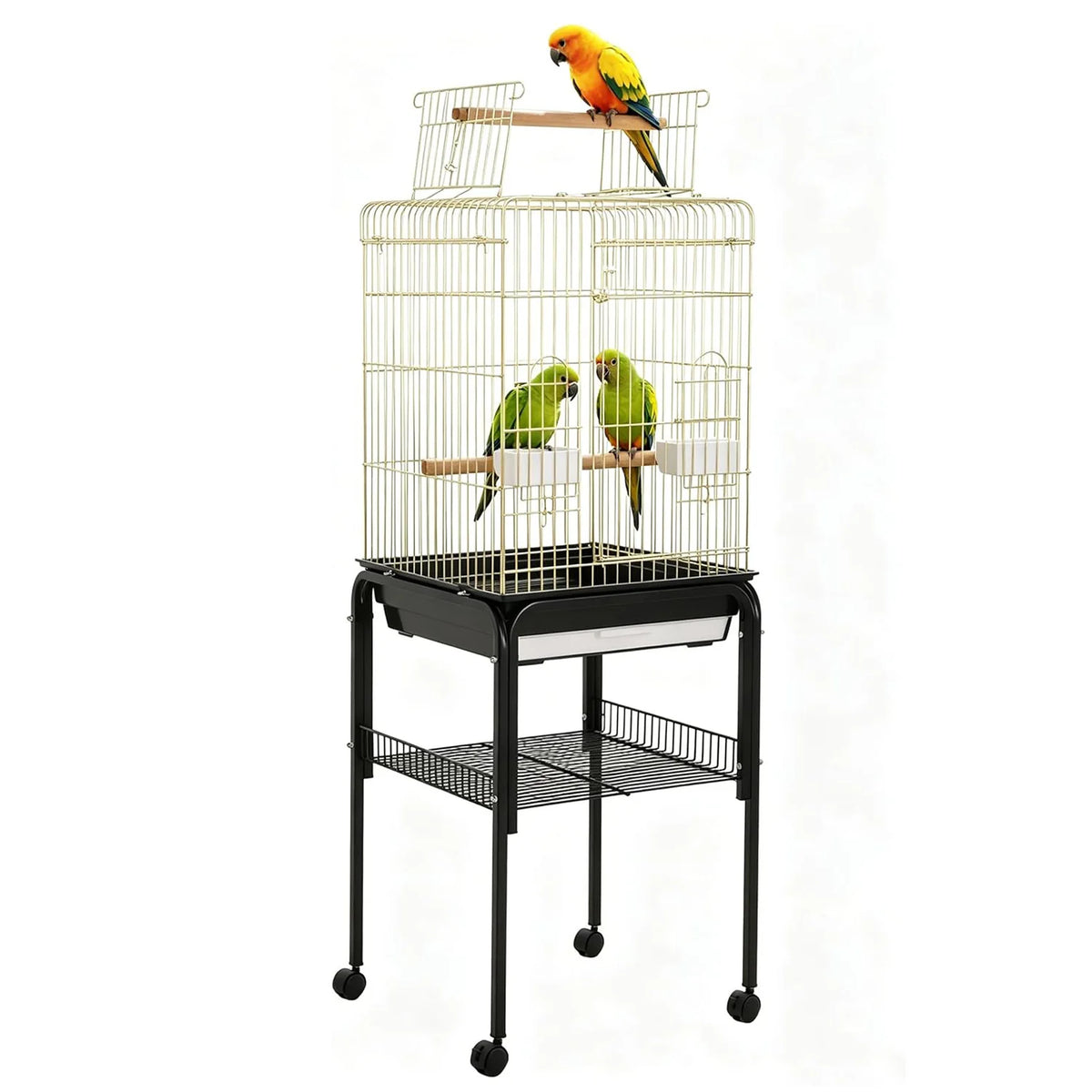 HiMISS Open Top Bird Cage With Rolling Stand And Shelf