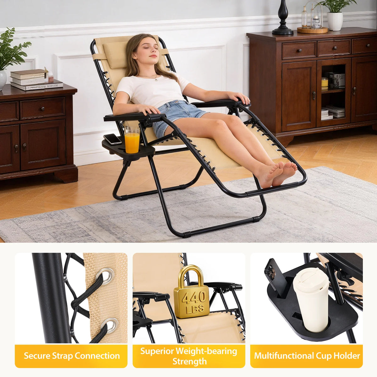 JHK Zero Gravity Recliners With Cup Holder Trays And Pillow