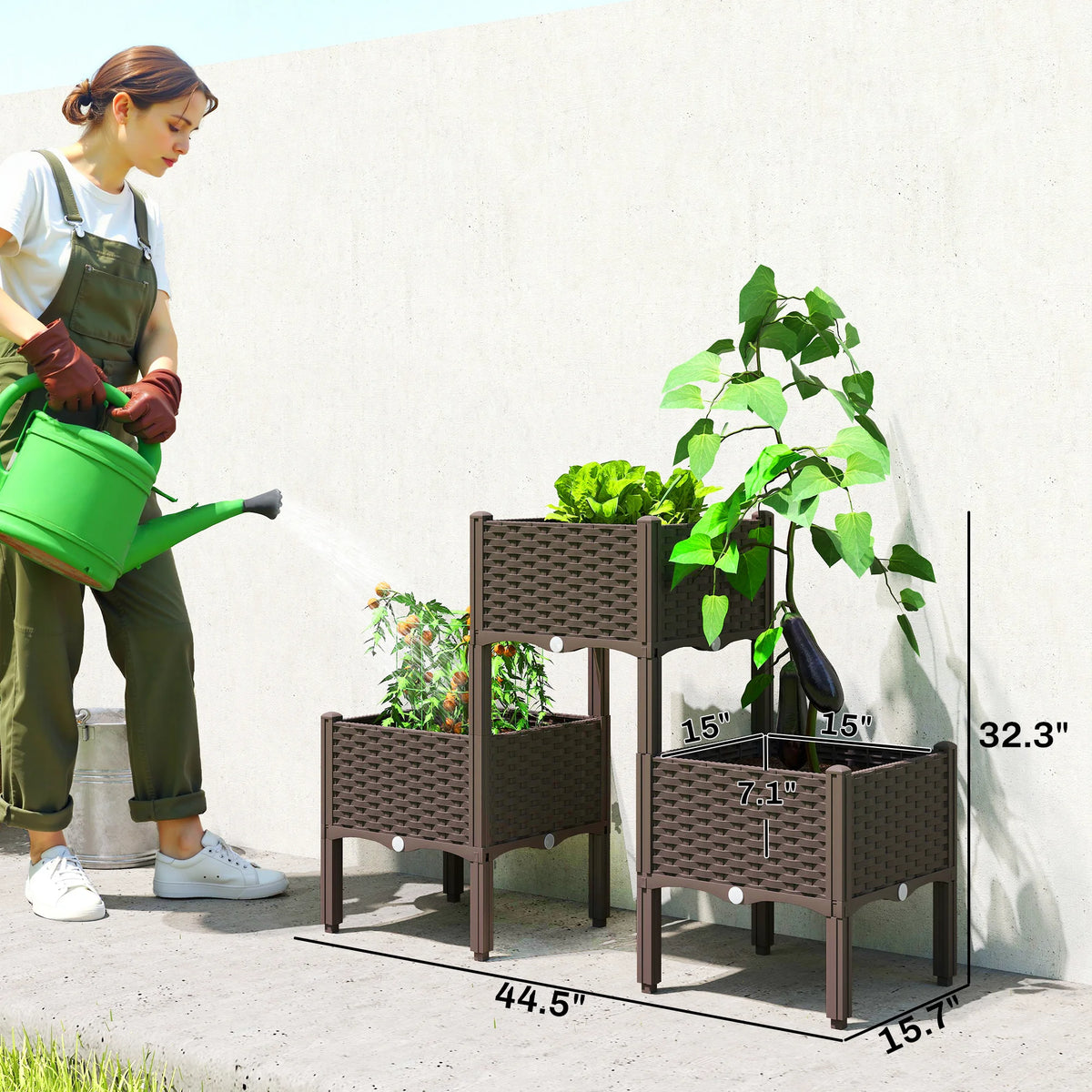Outsunny Modular Plastic Self Watering Raised Garden Planter