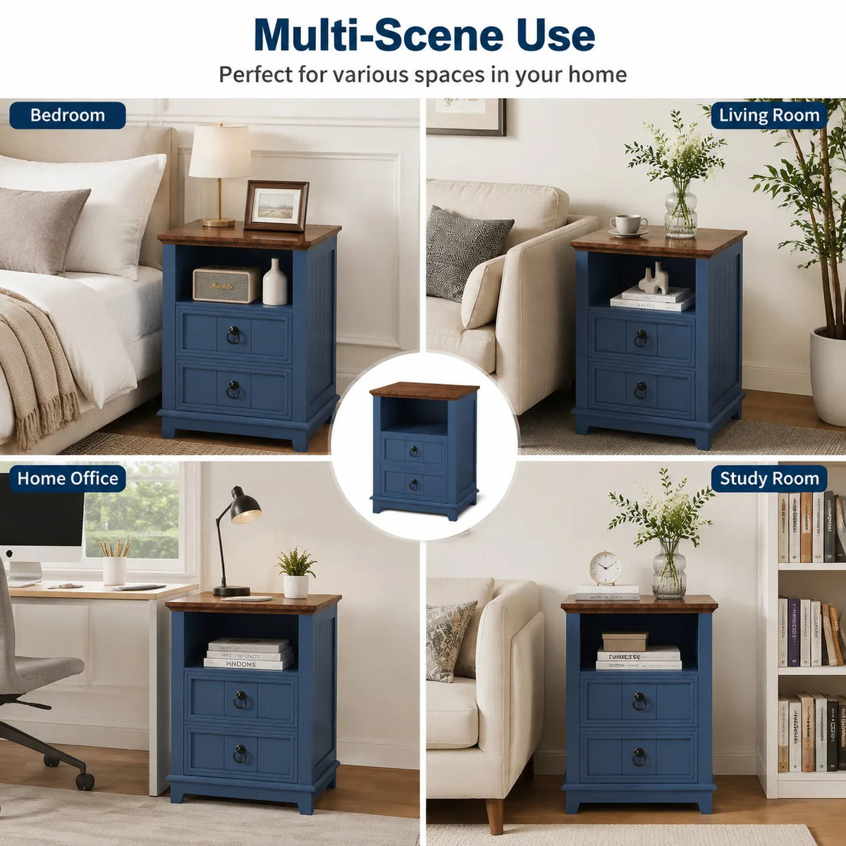 Modern Fluted Wood Nightstand With USB Charging Station And Drawers
