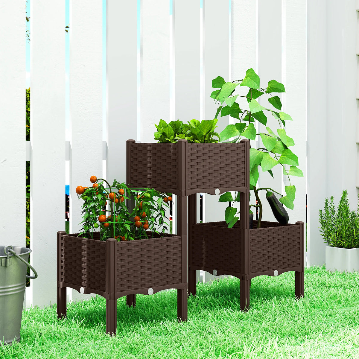 Outsunny Modular Plastic Self Watering Raised Garden Planter