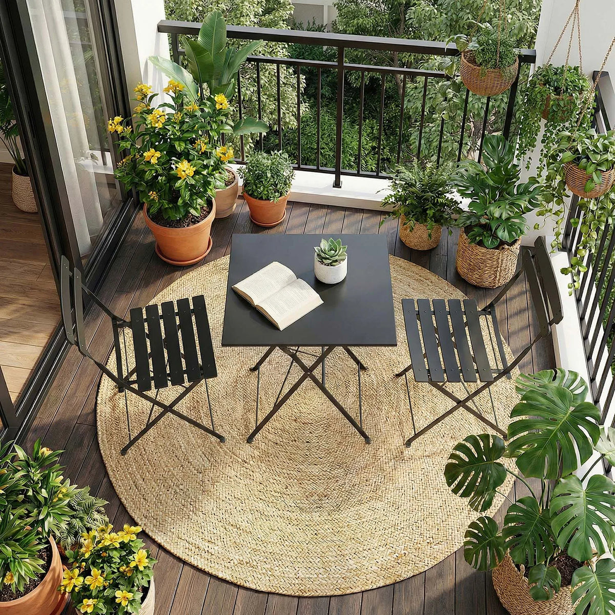 HiMISS Collapsible Outdoor Bistro Set With Powder Coated Steel Frame