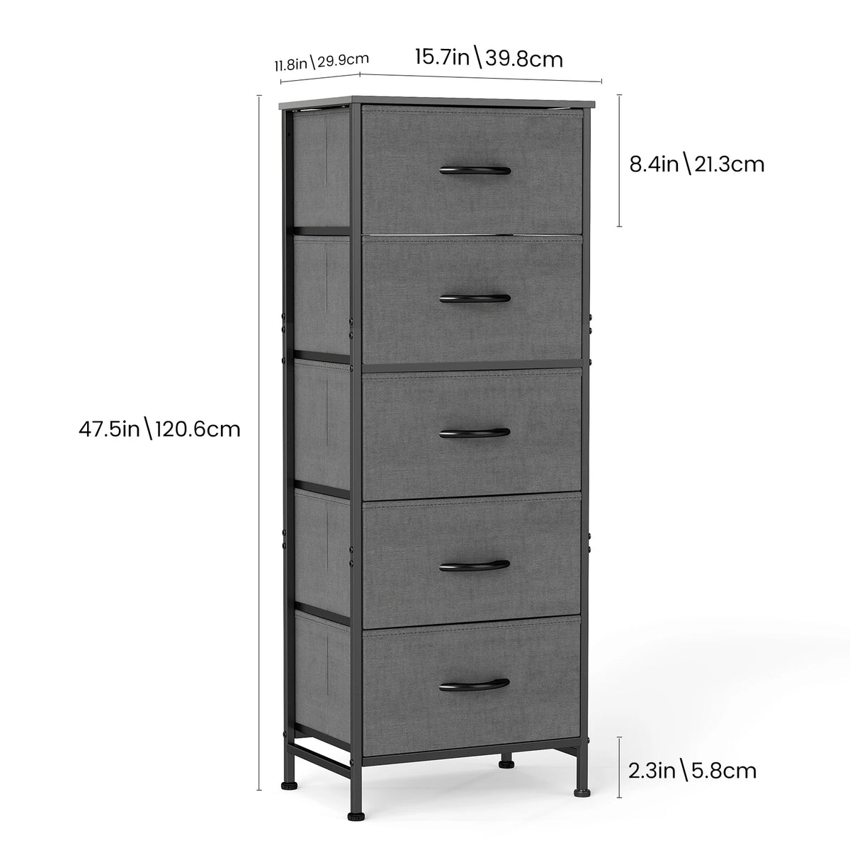 JHK Modern Bedroom Dresser With Five Fabric Drawers Cabinet