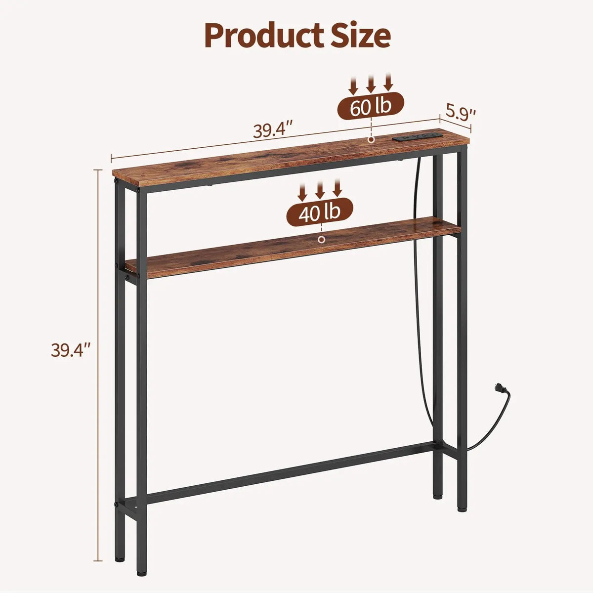 HiMISS Narrow Console Table With Dual USB Charging Ports
