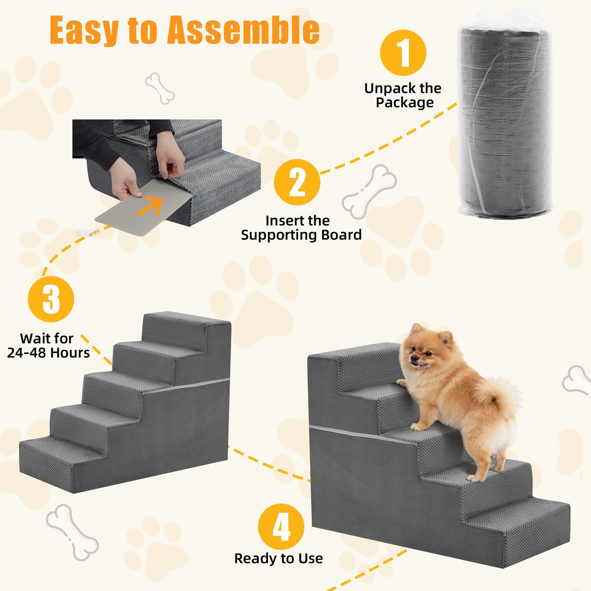 Right Angled Curved Step Foam Dog Ramp Stairs For Pets