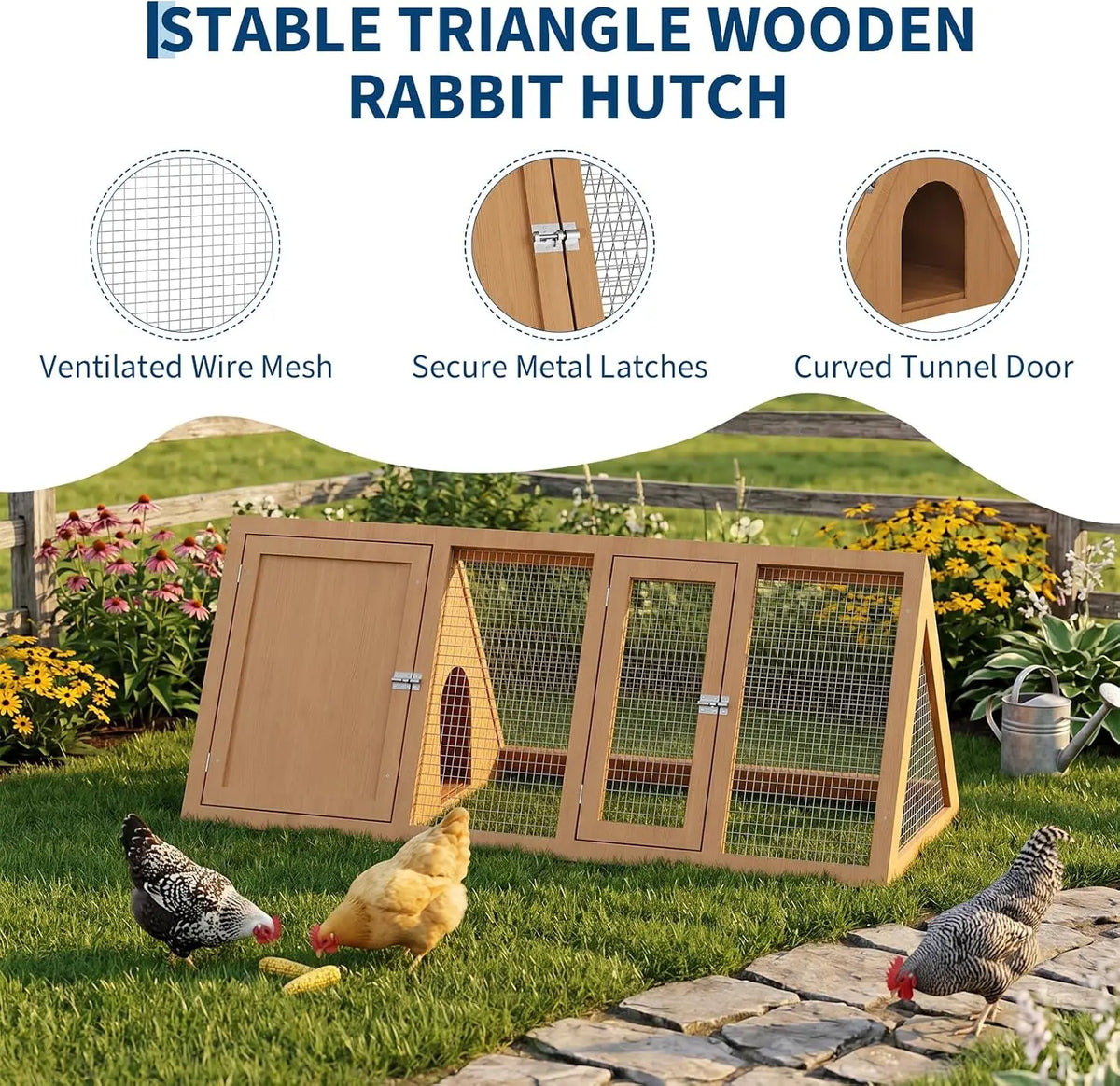 A Frame Wooden Rabbit Hutch Quail Coop Ventilated Mesh