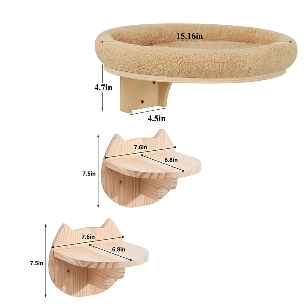 CWV Wall Mounted Cat Ladder With Scratching Post And Hammock