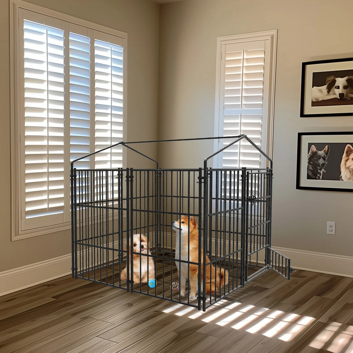 Heavy Duty Metal Outdoor Dog Kennel With Secure Roof