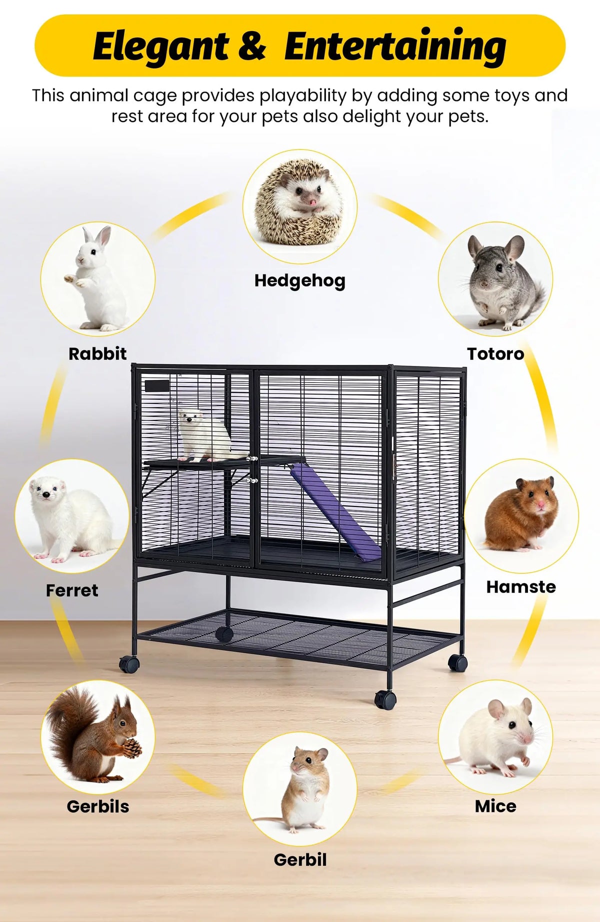 HiMISS Multi Level Small Animal Cage With Removable Ramp