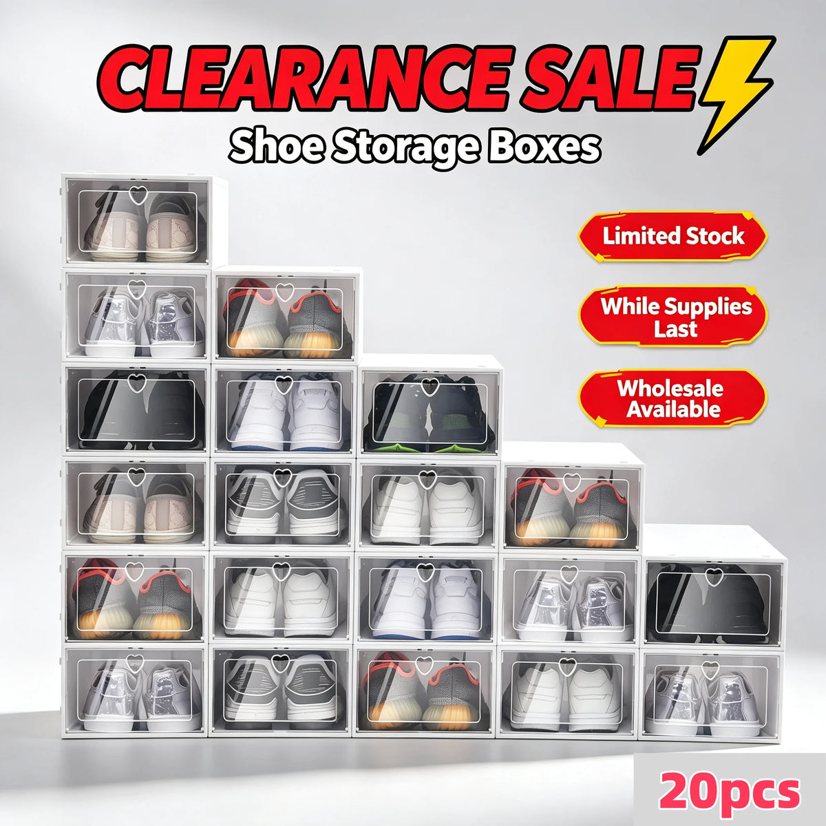 Bymaocar 20 Pcs Stackable Shoe Storage Box Transparent Shoe Organizer