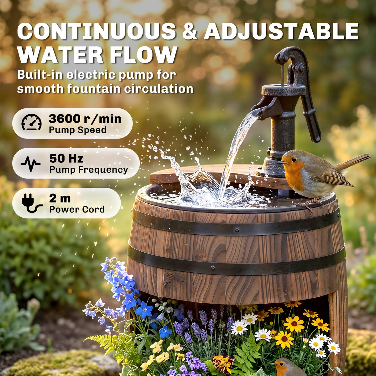 Outsunny 2 Tier Wooden Water Pump Fountain For Patio Decor