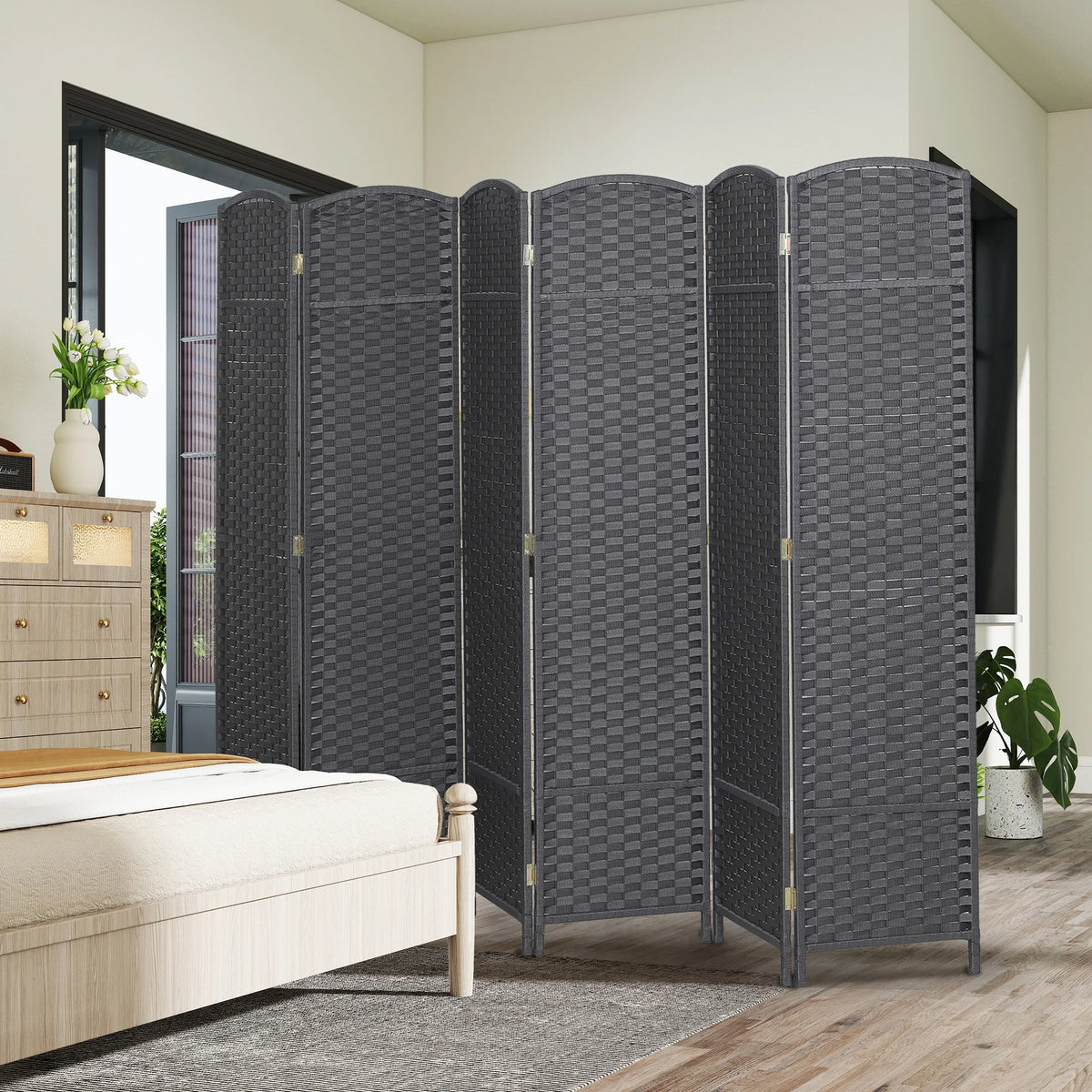 Six Panel Folding Privacy Screen For Home Office And Bedroom