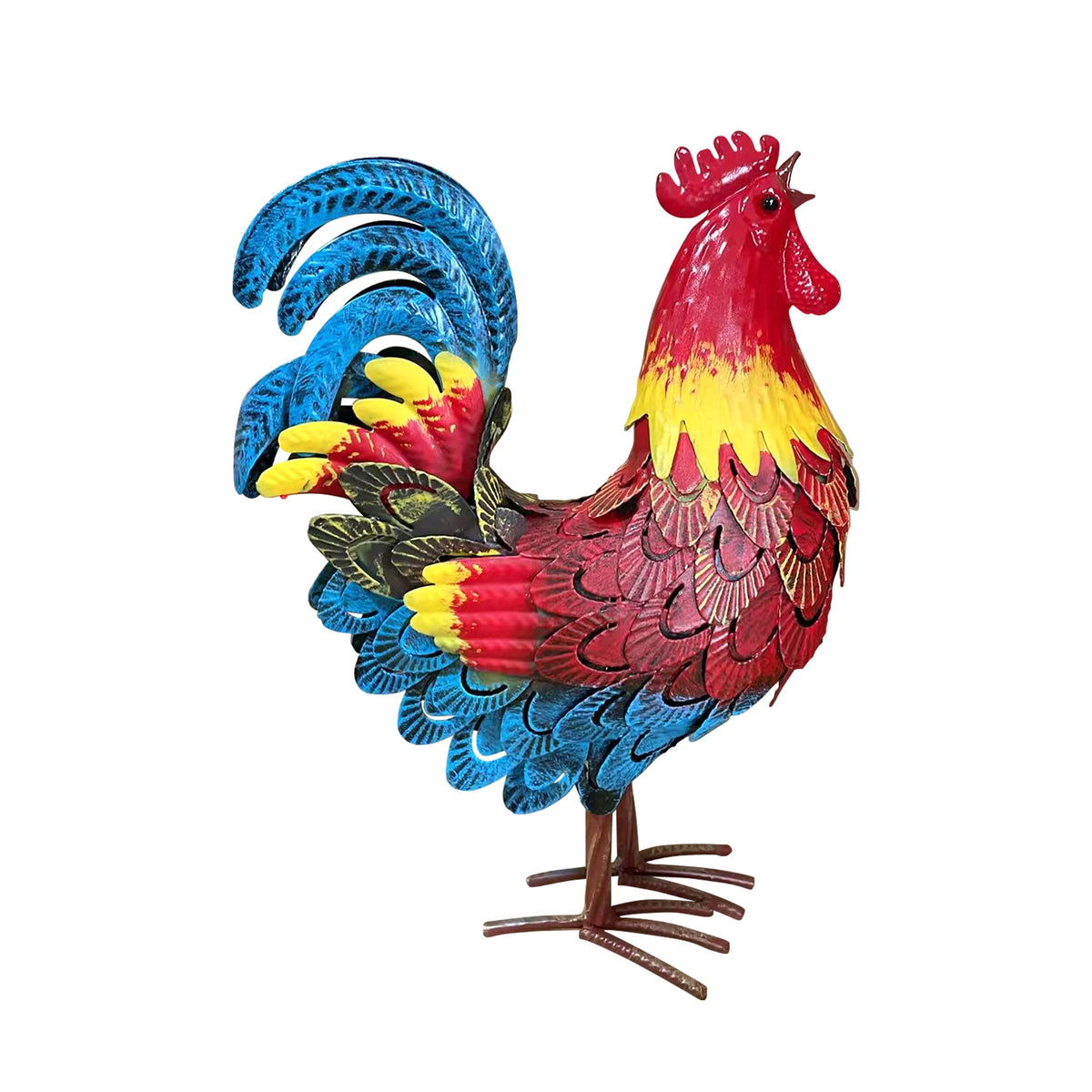 Wrought Iron Rooster Garden Statue For Farmhouse Lawn And Patio