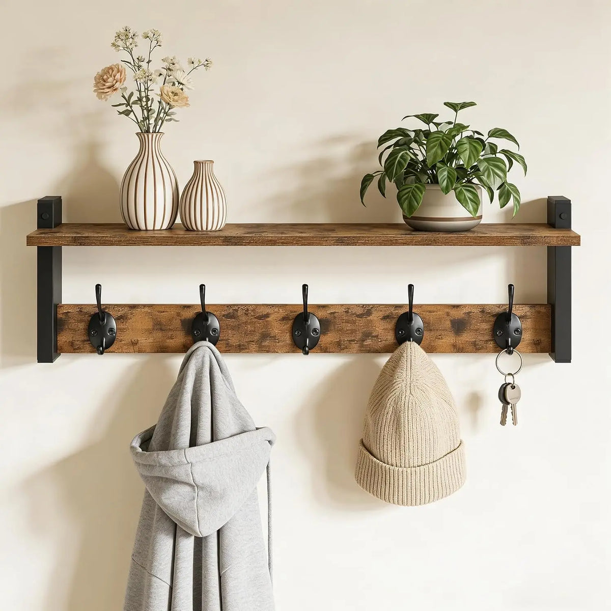 Garvee Wall Mounted Coat Rack With Wooden Storage Shelf