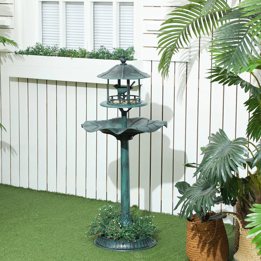 Outsunny Resin Outdoor Pedestal Bird Bath With Integrated Feeder Planter