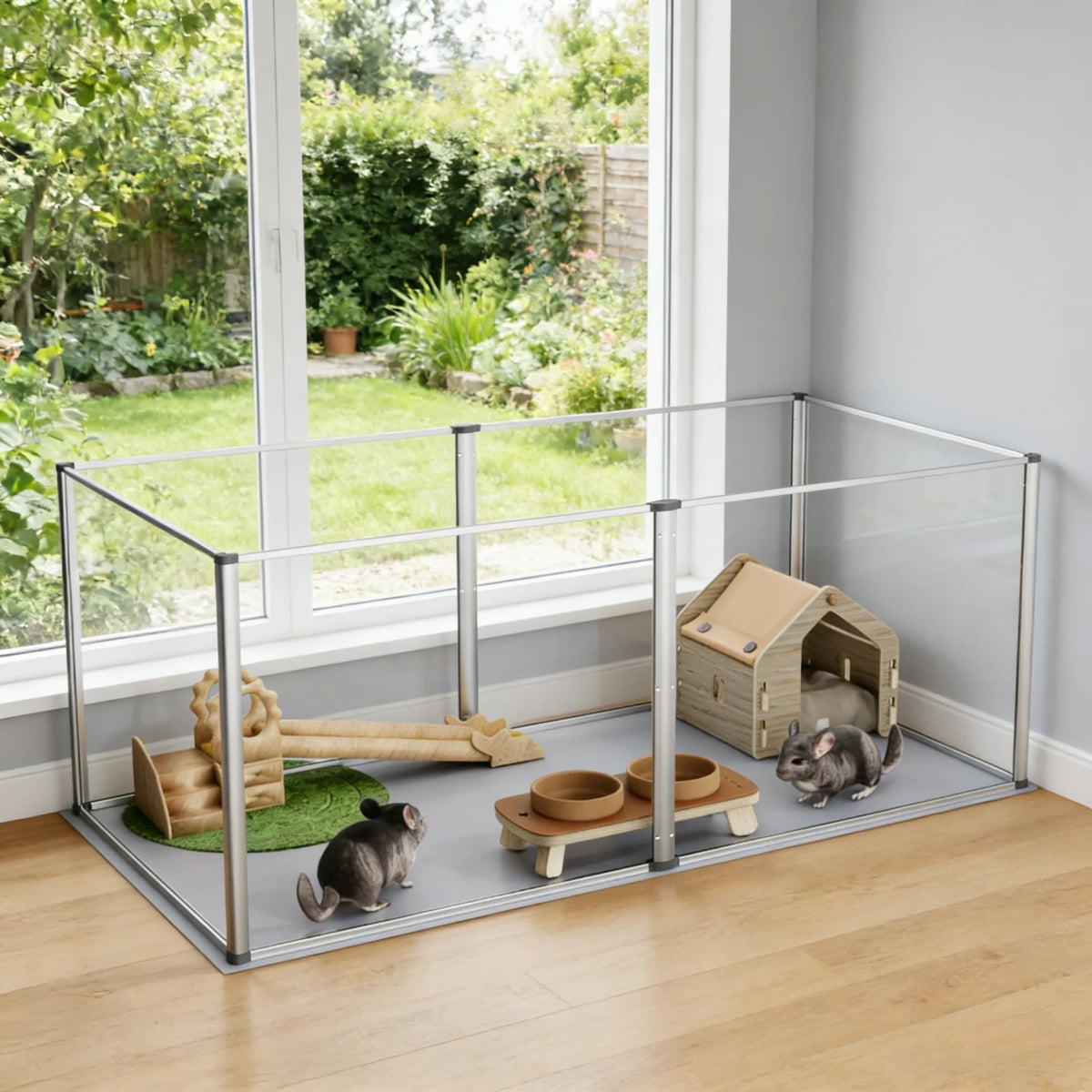 Six Panel Acrylic Pet Play Pen With Waterproof Floor Pad