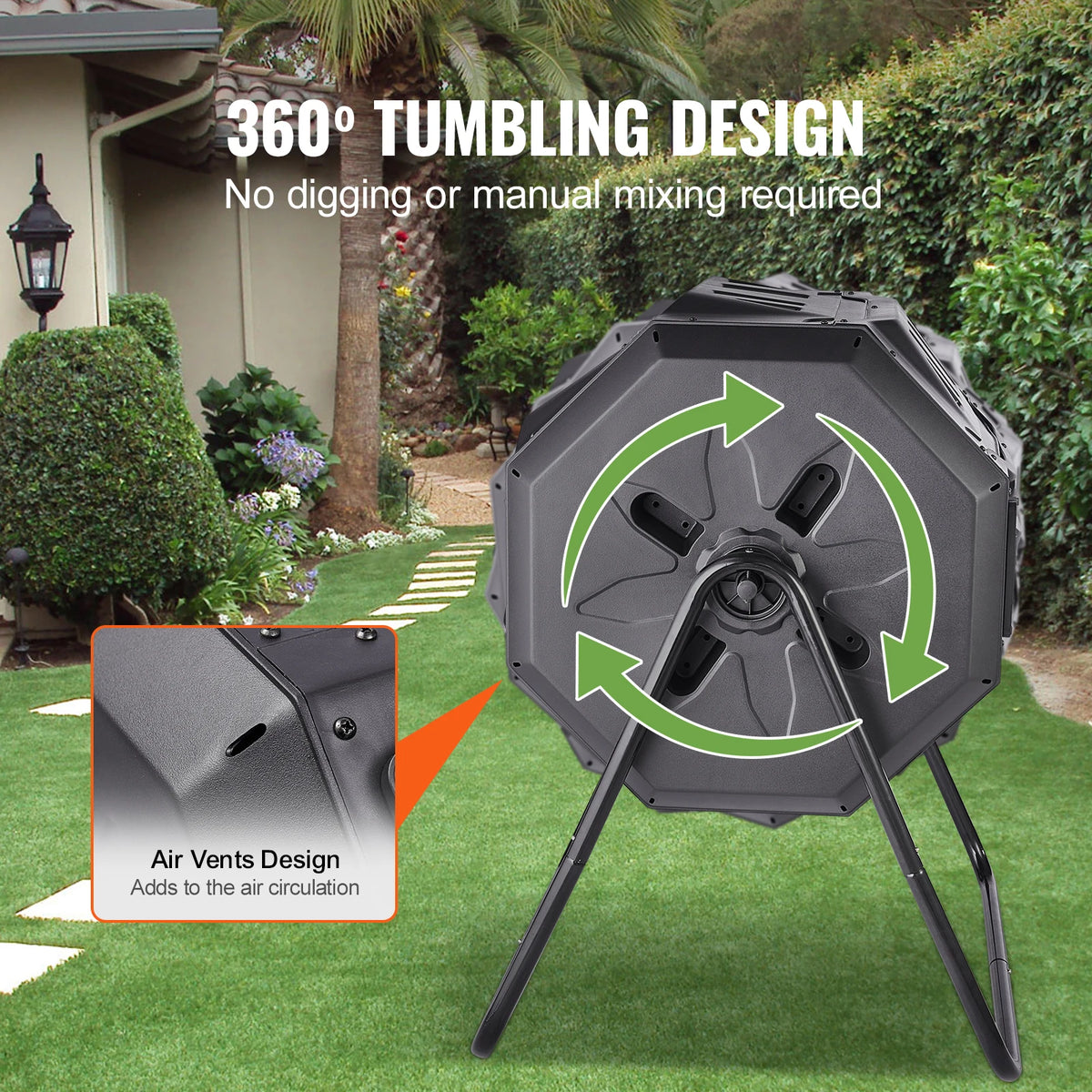 SucceBuy Dual Chamber Tumbling Compost Bin For Outdoor Gardening