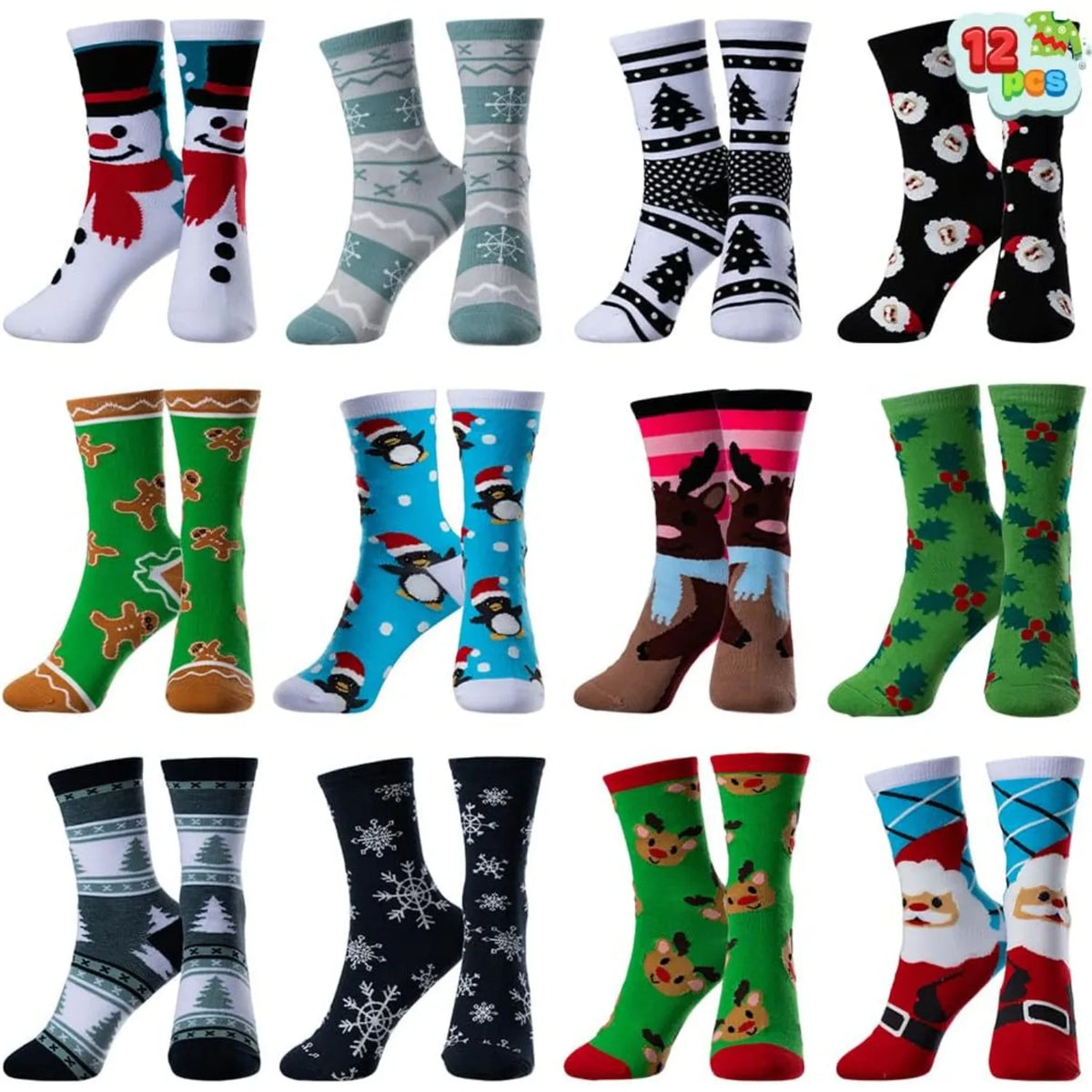 Joyfy 12 Pair Christmas Cotton Socks Fun Design Gift Set
