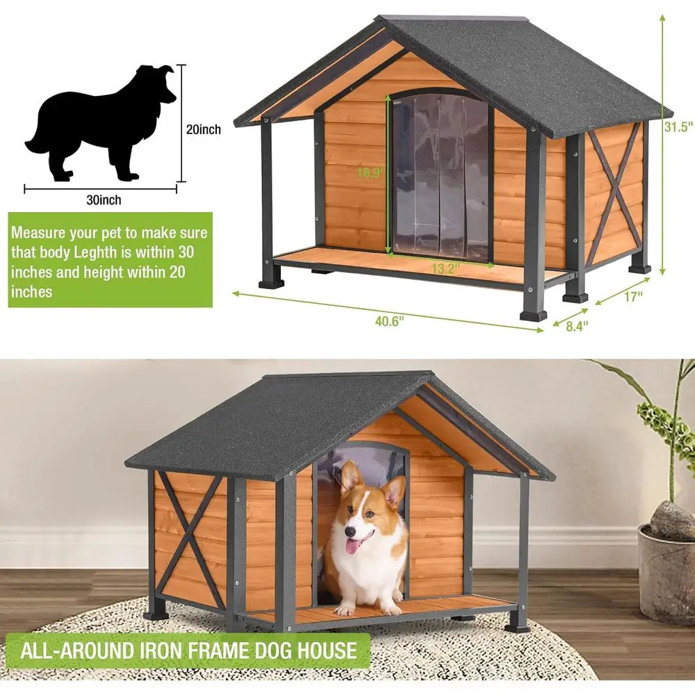 Durable Metal And Wooden Dog House For Outdoor Use