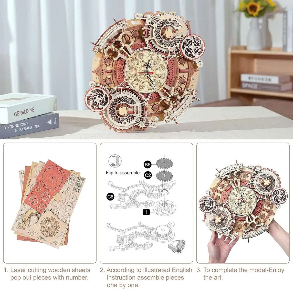 Robotime Wooden Musical Wall Clock 3D DIY Puzzle Kit