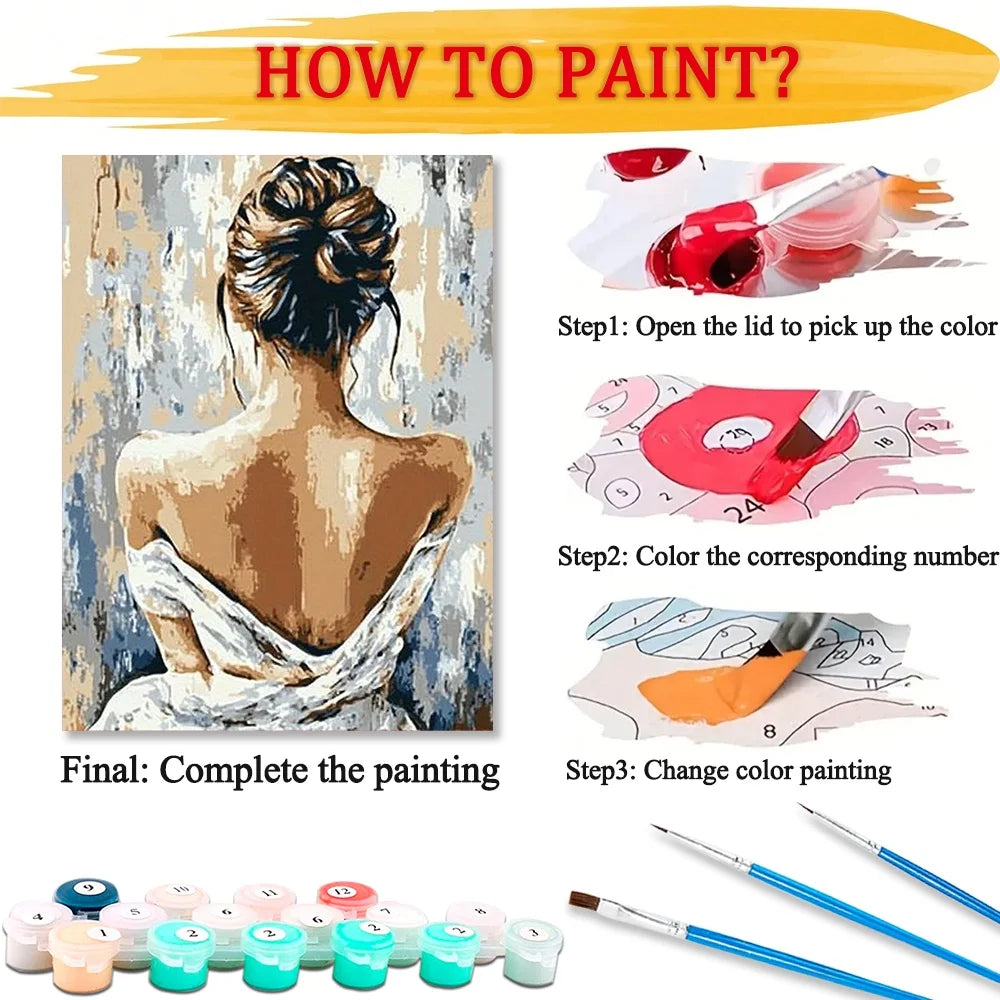 Girl Paint By Numbers Canvas Art Kit DIY Craft Home Decor