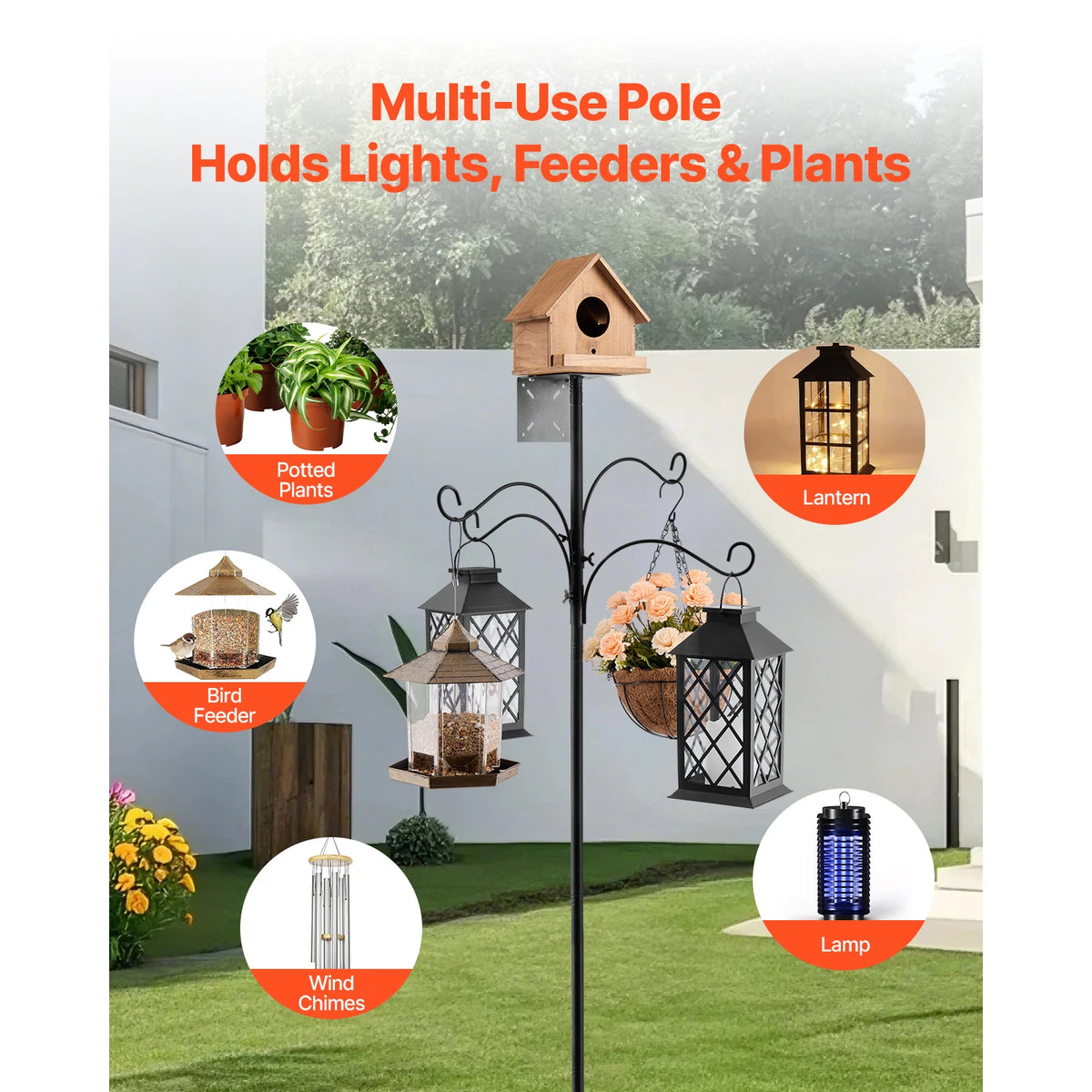 SucceBuy Wild Bird Feeder Stand Pole With Hanging Hooks
