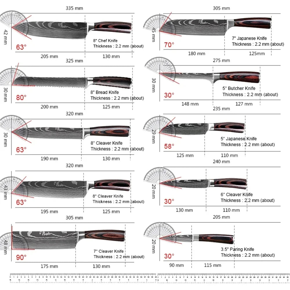 Kepeak Stainless Steel Kitchen Knife Set With Chef And Cleaver