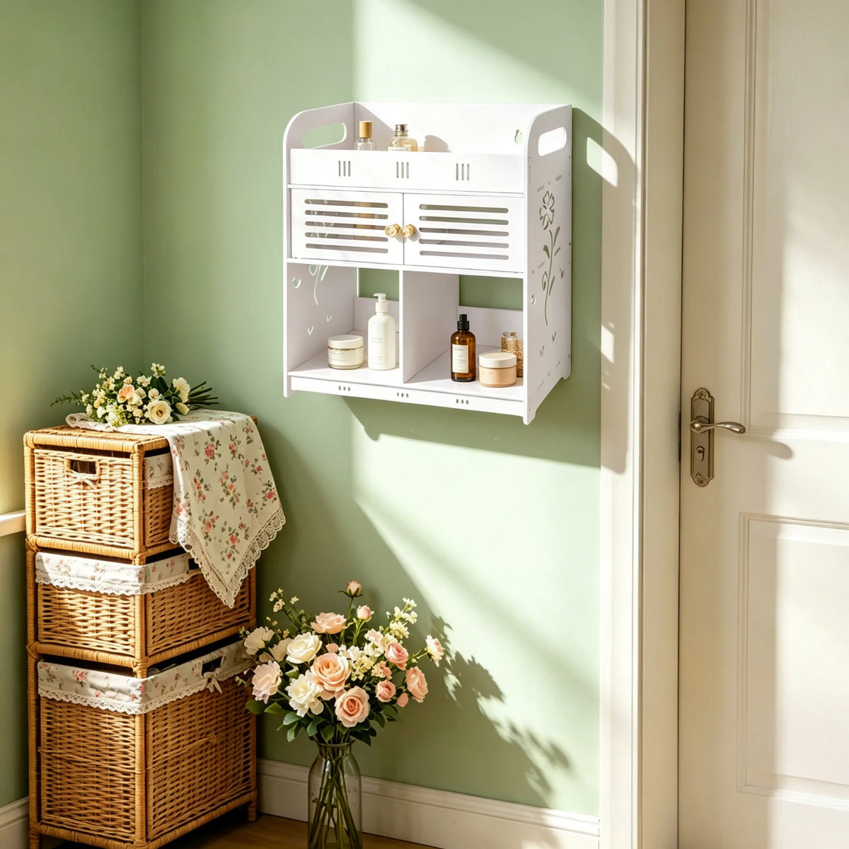 Bymaocar Wall Mounted Bathroom Storage Rack With Minimalist Design