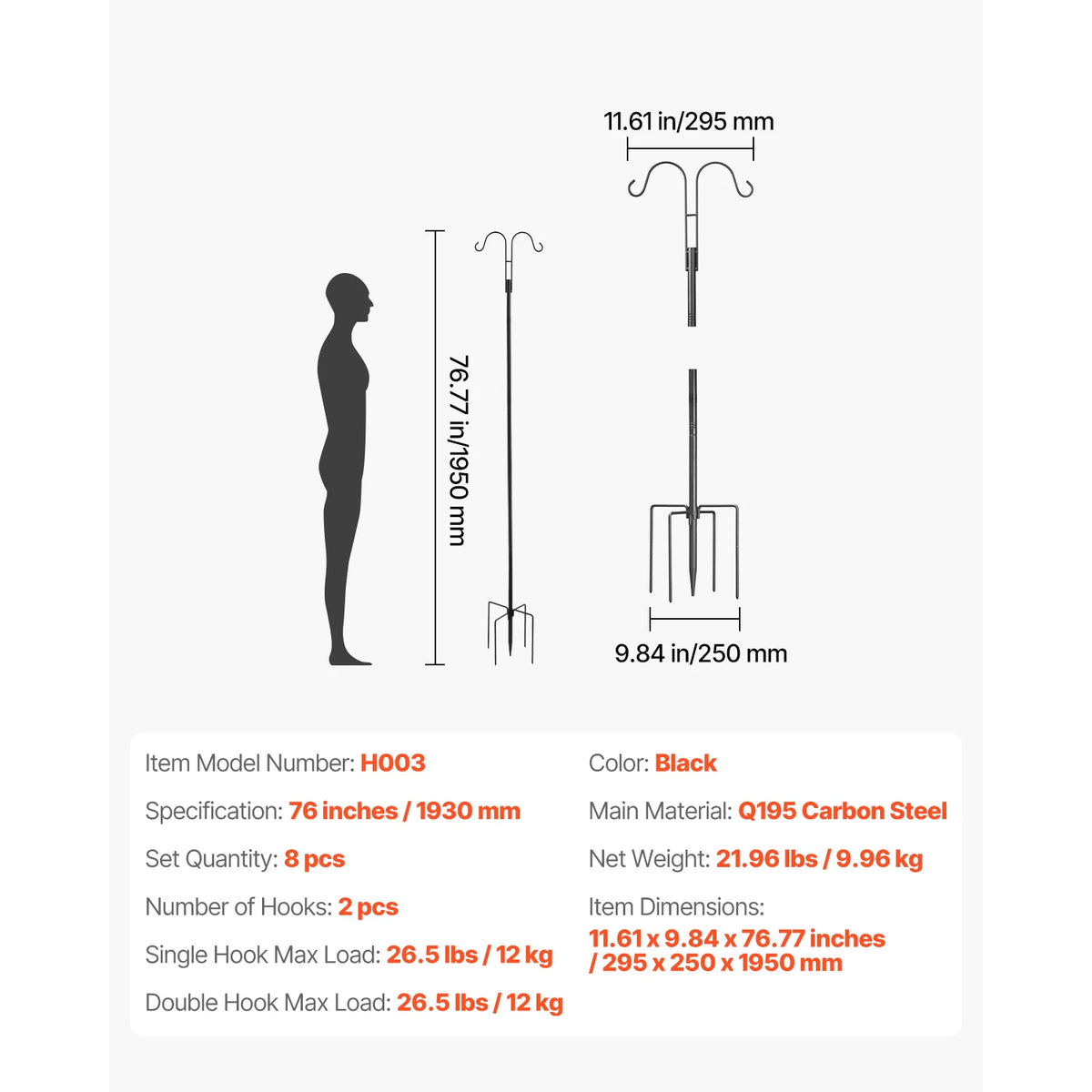 SucceBuy Wild Bird Feeder Stand Pole With Hanging Hooks