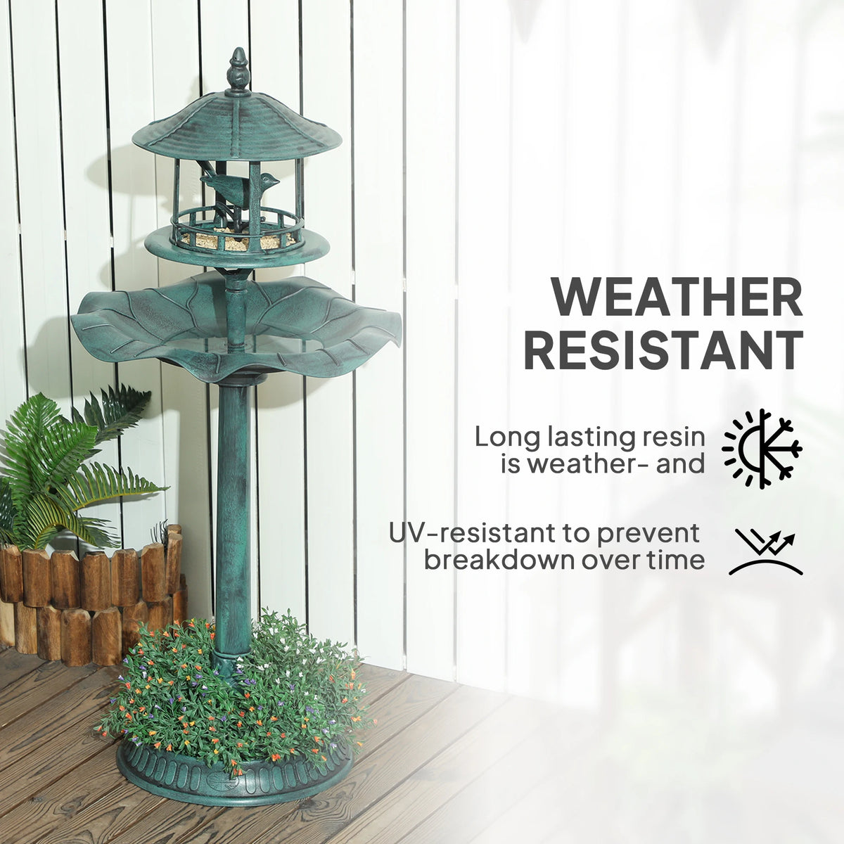 Outsunny Resin Outdoor Pedestal Bird Bath With Integrated Feeder Planter