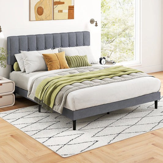 MCQ Upholstered Platform Bed Frame With Adjustable Headboard
