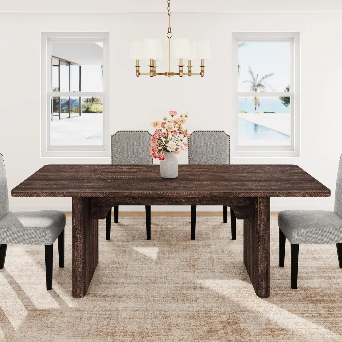 HiMISS Extendable Farmhouse Dining Table With Rounded Corners